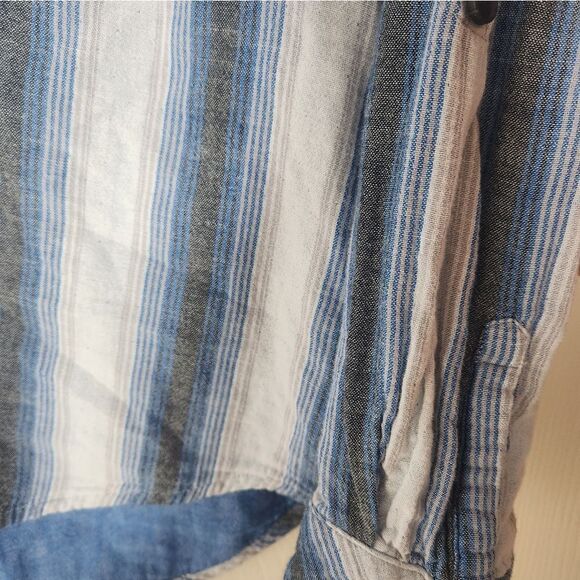 Boston Traders M Striped WhiteBlue Women's Lng Slve ButtonDown Flannel with Hood - Picture 5 of 9